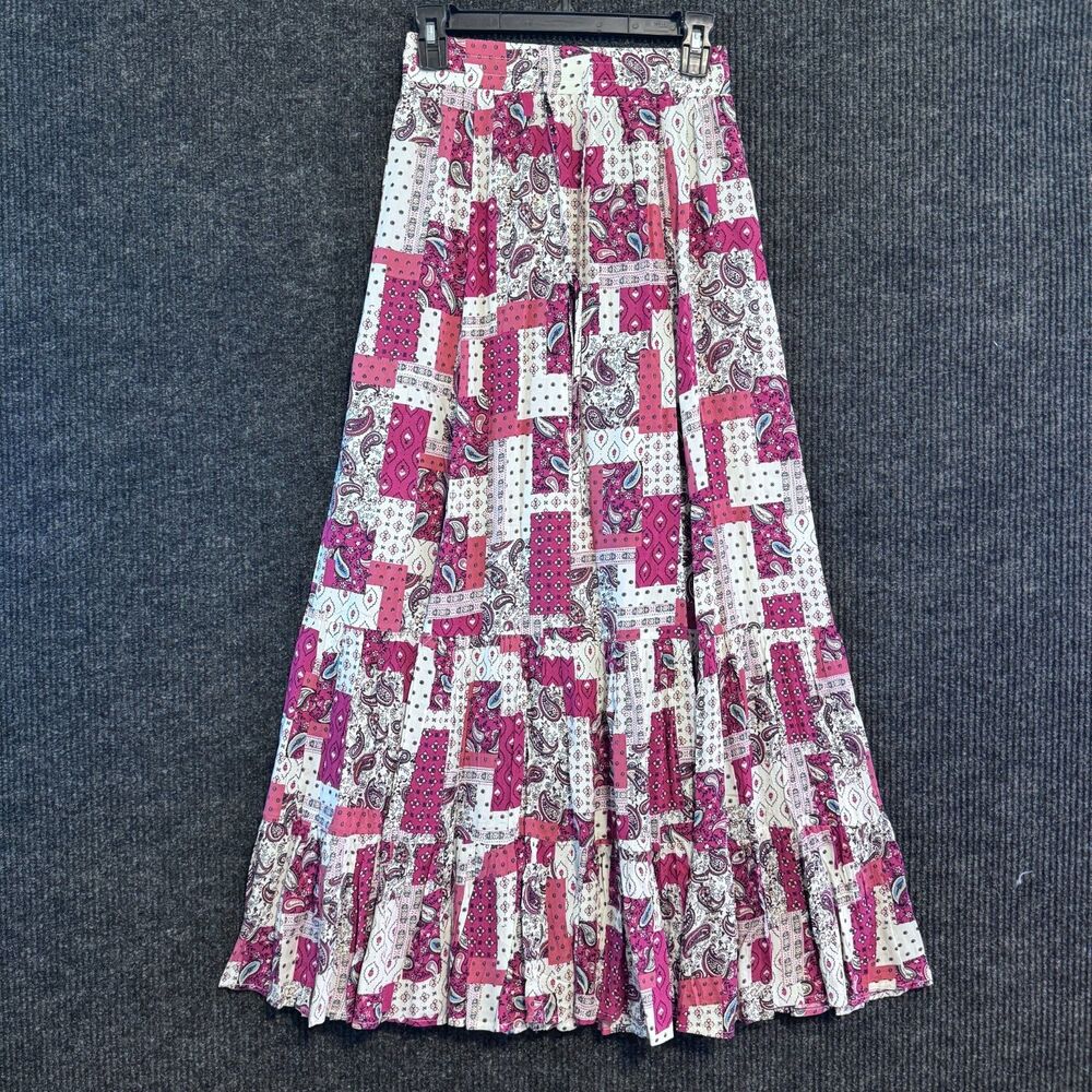 Solitaire Los Angeles Red Paisley Patchwork Maxi Skirt S NWT